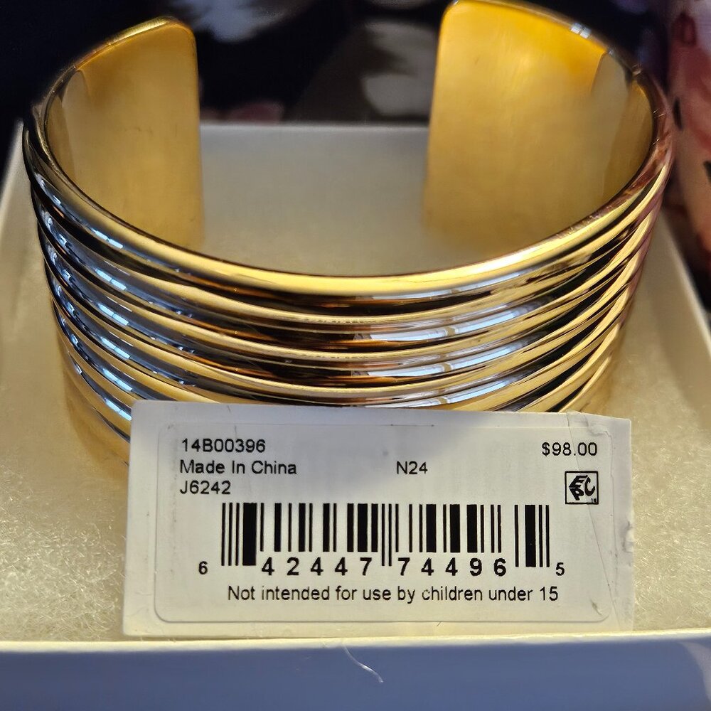 LAUREN Ralph Lauren Gold-Tone Wide Ribbed Cuff Bracelet- NWT - Picture 3 of 3